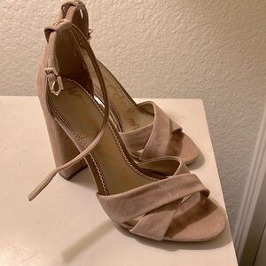 Sam Edelman Beige Suede Pumps with Ankle Strap | Size 7.5